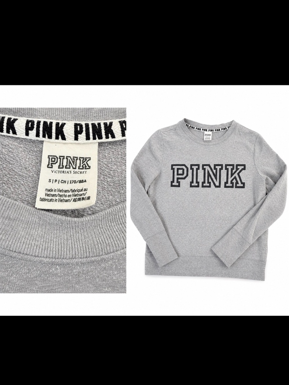 Victoria's Secret PINK Gray Sweatshirt with Black Logo Trim